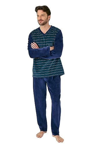 Damart - Pyjama Velours Rayé Mélange Coton Homme Bleu Taille M