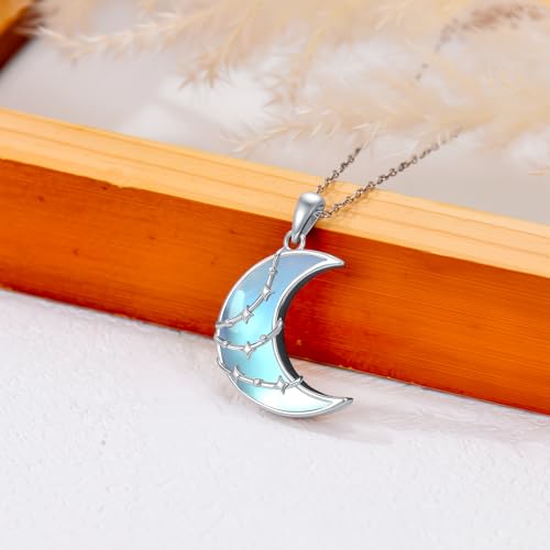 LONAGO Crescent Necklace Moonstone Moon and Star Pendant 925 Sterling Silver Crescent Moon Star Pendant Jewelry Gift for Girlfriend Women Wife2