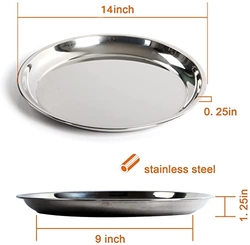 14 In Stainless Steel Roasting Pan, Stainless Steel Heavy Duty Kitchenware Round Roaster Pan Large Xlarge Big Green Egg Drip Pan For Turkey Baking,Roast Chicken,Brushed Surface & Dishwasher Safe #TOP1