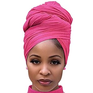 Harewom Head Scarf for Women Head Wrap Solid Long Lightweight Stretch Head Scarfs Headband for Winter Braid Wig Locs Deep Pink