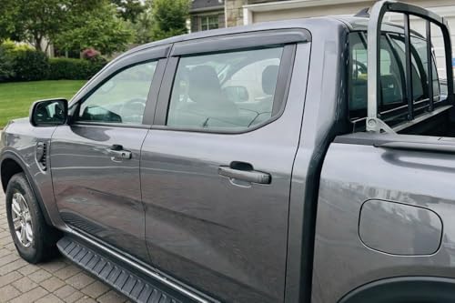 Image of 2024-2026 Tape-On Rain Guards for Ford Ranger Side Window Visor Deflectors XL XLT Lariat Raptor Tinted Shades 2025