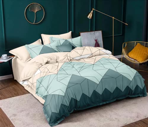 Image of Nirwana Decor Fitzy Fitted bedsheet King Size, Elastic bedsheet, 72x78 inches + 10 inches Drop, with 2 Pillow Covers (Diamond Blue Checks, 72 inch x 78 inch + Comforter)