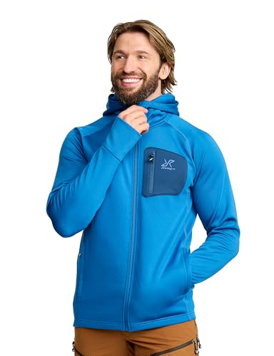 RevolutionRace Evolution Stretch Fleece Hoodie da Uomo, Felpa con Cappuccio con Zip per Escursioni e Attività All'aperto, Classic Blue, M