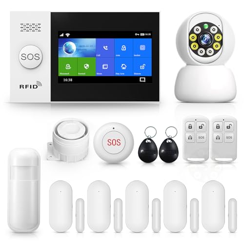 PGST Sistema de Alarma doméstica inalámbrica, Kit de Alarma WiFi/gsm 4G cámara de vigilancia 1080p, antirrobo casa inalámbrica Pantalla táctil de 4,3 cm WiFi Compatible con Alexa Google Home