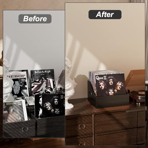 Vecxoty Wood Vinyl Record Storage, Retro & Durable Vinyl Crate and Record Holder, Album Storage Record Case Box for 60+ Records, Perfect Record Organizer for Home Decor and Collection Display(Black) by Vecxoty - Image 6