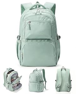 sikazan Schulrucksack Teenager Mädchen Groß Rucksack Schule Teenager Mädchen Schultaschen mit Laptopfach Studenten Rucksack Uni Schulrucksack Damen mit Vielen Fächern Tagesrucksack Herren (Grün)