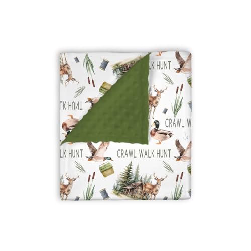 Image of EyMzcod Mink Baby Boys Blanket Deer Mallard Duck Hunter, Crawl Walk Hunt Wild Animal Hunting Lake Soft Double Layer Dotted Backing Receiving Blankets, Newborn Infant Toddler Nursery Crib Bedding 30x40