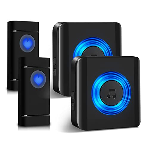 Sonnette Sans Fil 2 Emetteurs 2 Recepteurs, Satisure 400M/1300FT, Carillon de Porte Extérieur...