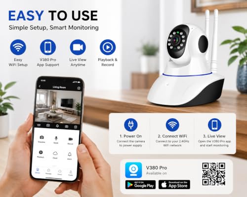 Image of Dr Vision 4MP Wireless Smart CCTV Camera for Home Security | 1080P HD Indoor WiFi Camera | Pan Tilt Zoom | Color Night Vision | Motion Detection | Two Way Audio with Mobile App V380 Pro (Dual Antenna)