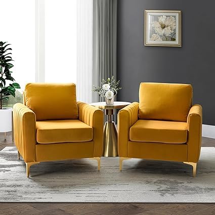 Image of Wingback Armchair | High Back Wing Chair | Single Seater Chair for Living Room Set of 2 Chairs (Yellow)