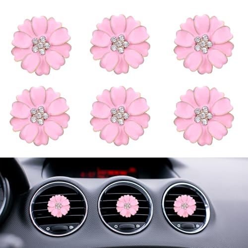 Image of 6PCS Car Accessories for Women, Flower Car Air Vent Clips Air Conditioner Outlet Decoration Car Interior Decor Charm, White Daisy Flower
