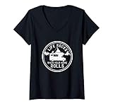 donna camper campeggio road trip roulotte viaggio auto divertente maglietta con collo a v