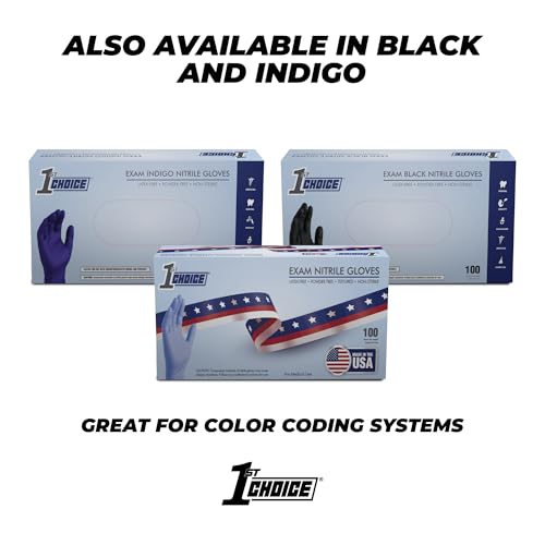 Image of 1st Choice 3 Mil Indigo Blue Nitrile Disposable Exam Gloves Made in USA, TAA Compliant Latex Free Medical Grade Cleaning S-XL