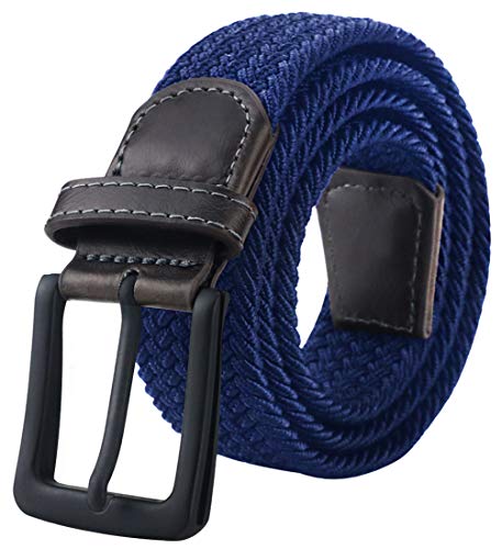 maikun Elastic Mens Belt, Braided Stretch Woven Belts for Men for Work,Golf and Jeans. Color Navy Blue,Length 47"