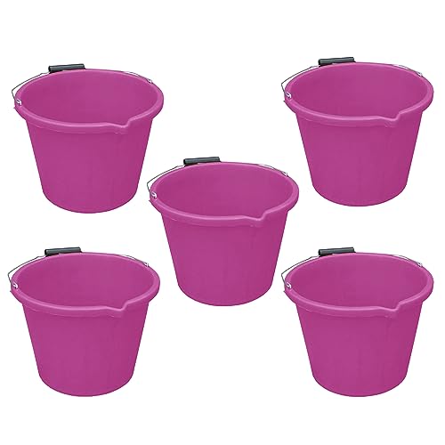 Heavy Duty Builders Bucket - Pink 3 Gallon 14 Litre Water Mixing Storage Bucket with Measuring Guide, Handle & Spout for Cleaning, Bath - Made In UK