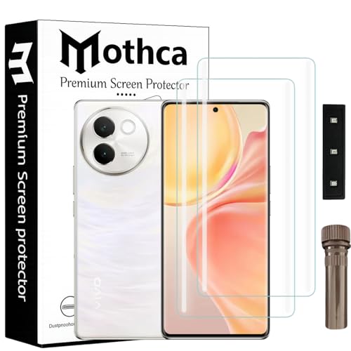 Image of Mothca Curved UV Tempered Glass Screen Protector for Vivo V30 E | Transparent | Pack of 2 | Borderless Full Screen Coverage with UV Installation Kit