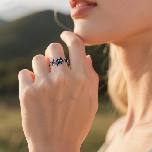 POPLYKE Adjustable Flowers 925 Sterling Silver Open Rings CZ Rose Ring For Women Promise Ring For Wife3