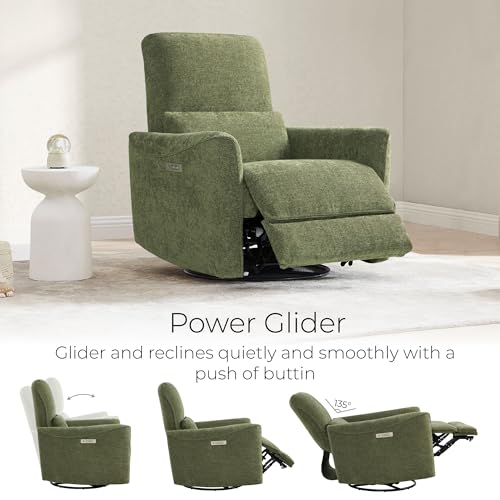 Image of CHITA Power Swivel Glider Recliner Chair, Nursery Glider, Fabric in Green | FSC Certified Upholstery Rocking Chair, Power Lumbar Support, Reclining Chair for Living Room & Nursery
