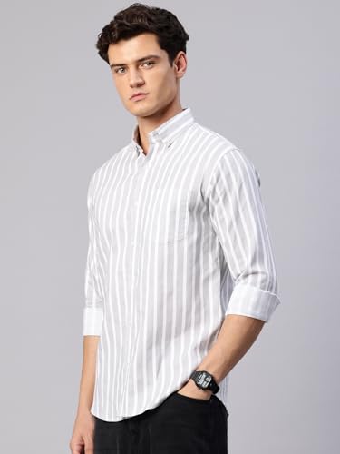 Image of Majestic Man Classic Slim Fit Vertical Striped Casual Cotton Shirt
