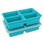 2 Pack Extra Large Soup Containers for Freezing, Silicone Cube Soup Freezer Mould with Lid, Meal Prep Soup Storage Containers, Large Ice Cube Tray for Sauce, 4-Compartment Freezer Container,Blue