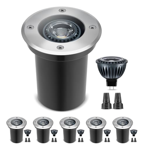 Gardencoin Low Voltage Landscape Led Well Lights, 12V In Ground Lights Outdoor Ip67 Waterproof, 5' Tall Wired Landscape Up Lighting, Included Replaceable 5W 2700K Mr16 Bulb Dimmable, 6 Pack