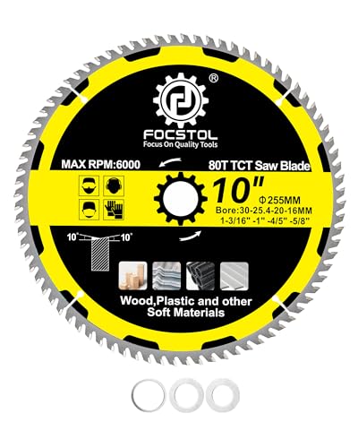 FOCSTOL Wood Cutting Circular Saw Blade 255mm - 80 Teeth TCT Cutting Blade for Wood Plywood Particle Board Plastics and Other Soft Materials