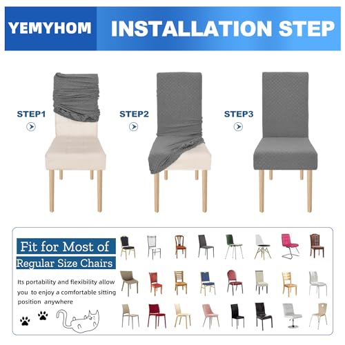 YEMYHOM 2 Packs Latest Checkered Dining Chair Slipcover Parsons Chair Furniture Protector Stretch Chair Covers for Dining Room, Restaurant, Kitchen, Party (Light Gray)