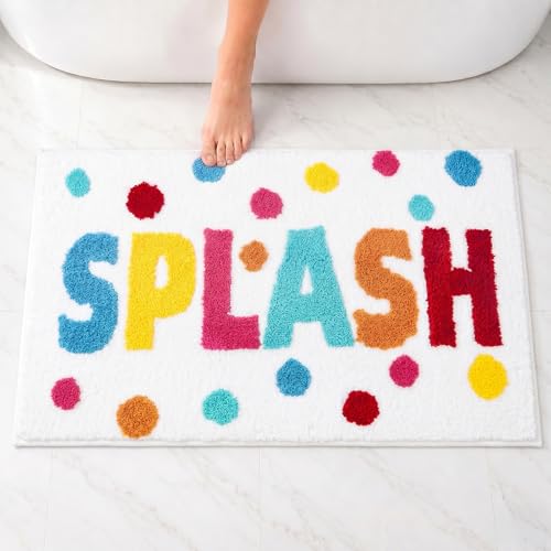 HAIWAOO Splash Bathroom Rug 17x24, Soft Colorful Letter Bath Mat, Absorbent Microfiber Bath Rug with Non Slip Backing, Machine Washable Rug for Kids and Family Bathroom, Tub, Shower, Sink