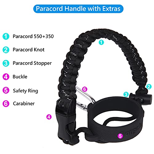 Wongeto 2.0 Paracord Handle With Shoulder Strap Compatible With Hydro Flask 2.0 Wide Mouth Water Bottle 12Oz To 64Oz-Water Bottle Strap Carrier For Gym School Running Walking Camping (Black) #TOP3