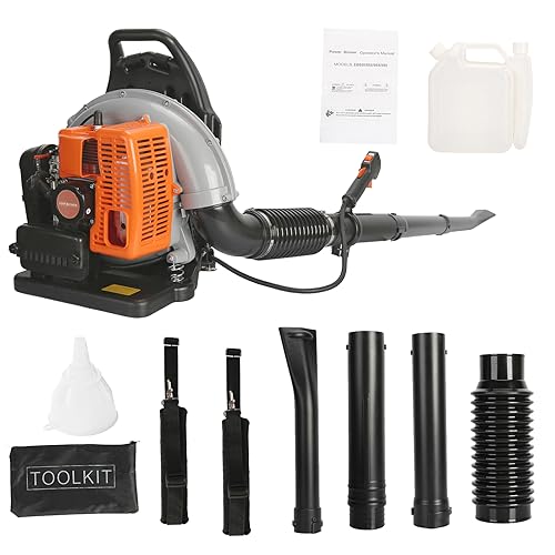63CC Petrol Powered Backpack Leaf Snow Blower, 2-Stroke Powerful Air Cooled Engine 1.25KW/1.7HP, 550CFM Garden Snow Duct Car Blower