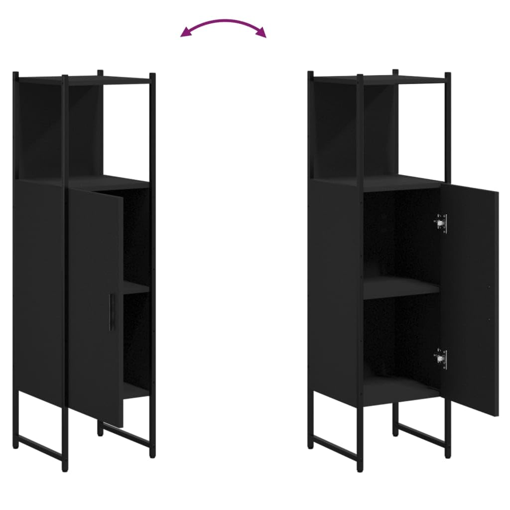 Homgoday Meuble de salle de bain noir 33 x 33 x 120,5 cm en bois multicouche, mobilier de bureau, meuble de rangement étagères, peu encombrant, armoire de rangement