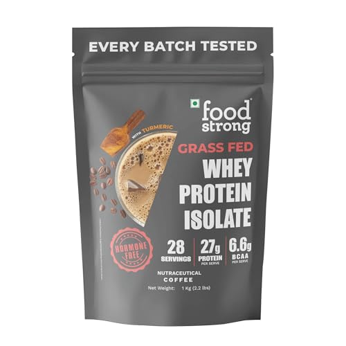 Image of Foodstrong Whey Protein Isolate, 100% Hormone Free Grass-Fed Whey, 27G Protein & 6.6G BCAA, Coffee, With Turmeric & Digestive Enzymes, 1KG