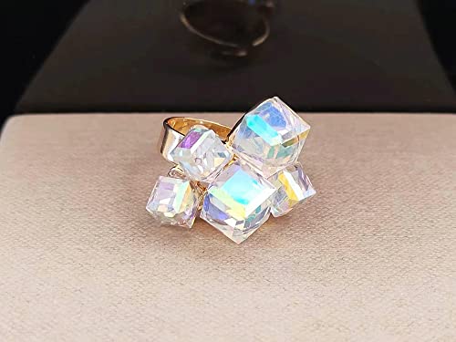 Boho Square Crystal Statement Ring for Women Girls Gold Plated Adjustable Expandable Promise Engagement Geometric Rings Comfort Fit Elegant Art Deco Birthday Christmas Cocktail Party Y2K Jewelry Gift3