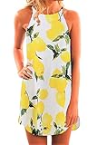 Fronage Women's Summer Casual Floral Dress Beach Cover Up Halter Neck Dresses (X-Large, Lemon)