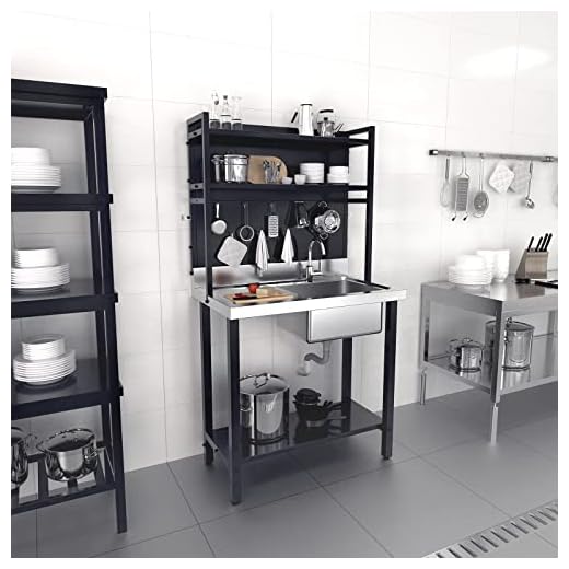 VINGLI 67'' Commercial Sink with Drainboard and Adjustable Shelves Pegboard for Hanging Tools, 304 Stainless Steel Table Freestanding Utility Counter Restaurant, Garage Silver & Black 1