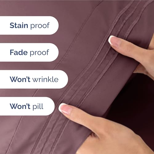 Image of King Size 4 Piece Sheet Set - Ultra Soft & Cooling Bed Sheets - Cool Plum | Fits 8 Inch to 16 inch Mattress, Wrinkle Free & Fade Resistant with Deep Pockets, Breathable, Comfy Hotel Luxury Bedding