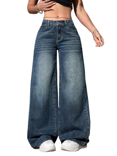 Image of Glossia Denim Baggy Jeans for Woman | Wide Leg Jeans for Women | High Waist Jean's for Woman | Loose Fit Plus Size Denim Ladies Jean's for Women(WJ-2405-$)