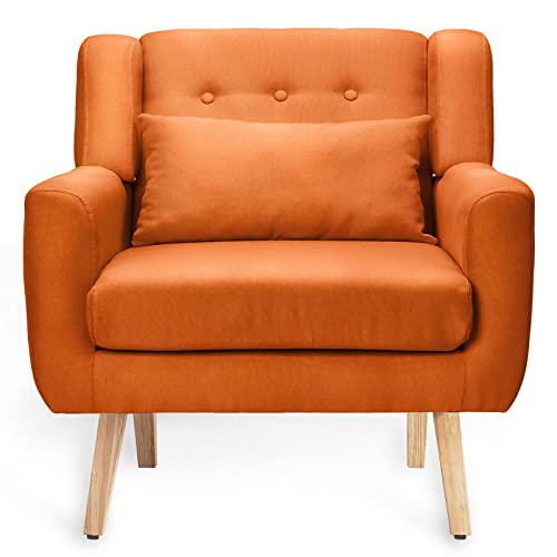 Kosydown Basic Modern Upholstered Accent Chair With Durable Solid Wood Legs Elegant Linen Armchair With Foam Padded Seat And Backrest - Perfect For Reading Or Relaxing - Orange Chair #TOP6