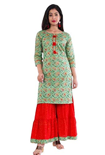 Maa Ceations Rayon Embroidred Kurti with Sharara-