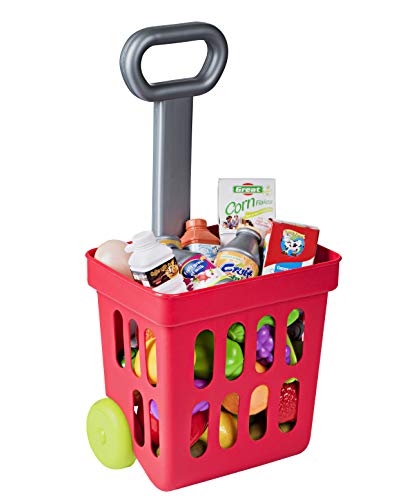 Playkidiz Mini Shopping Cart - Fill and Roll Grocery Basket - 24 Piece