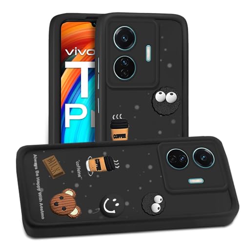 Image of AESTMO Back Case Cover for Vivo T1 Pro 5G / iQOO Z6 Pro 5G | Cute Fun Cartoon 3D Ball | Coffee Silicone Case | Full Body Protection | Camera Protection Back Cover (Black)