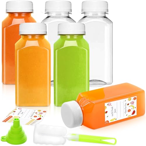 XSBAIHUO Juice Bottles - 8oz Bottles with Lids, 6 pcs Plastic Juice Containers with Caps Reusable Drink Containers for Juice Milk Coffee Water Smoothie and Other Beverages Christmas gifts