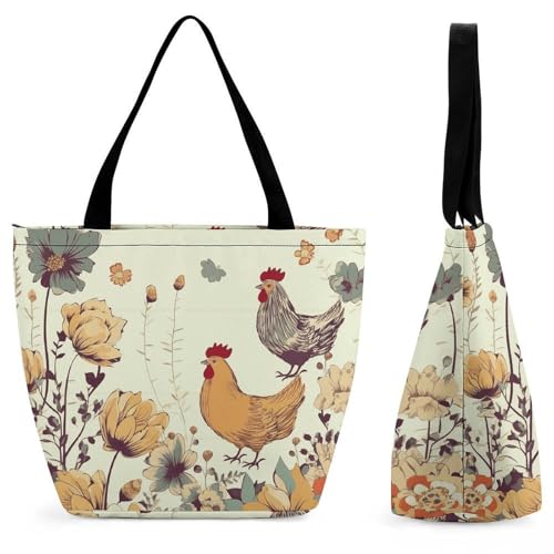 Sac fourre-tout poule et papillons pour femme en toile imprimée