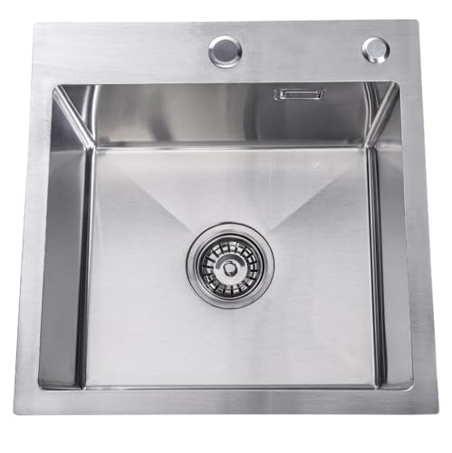 Lendo Online Fregadero Cocina de Acero Inoxidable   Fregadero grande con sistema de drenaje de agua, salida de sifón   Con orificio para grifo   Plata (Plata, 44x44x20cm)