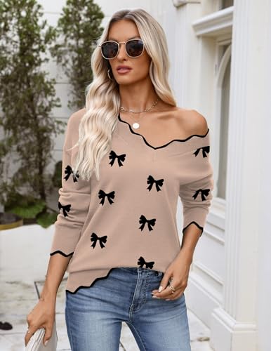 Image of Zeagoo Women's 2026 Fall V Neck Sweater Long Sleeve Lightweight Knit Tops