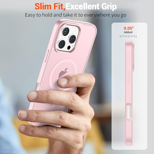 Image of SUPFINE Magnetic for iPhone 16 Pro Case with Screen Protector (Compatible with MagSafe) (Military Grade Drop Protection) Translucent Matte Shockproof Phone Cover,Light Pink
