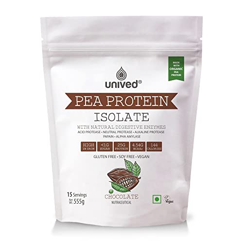 Unived Pea Protein Isolate with Natural Digestive Enzymes, 100% Vegan & Plant-Based, BCAAs, Amino Acid, Lean Muscle Development, Non-GMO & Sugar-Free, Natural (Chocolate 15 Servings)