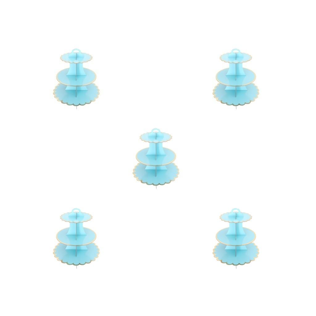 Juego de 5 soportes para tartas de 3 niveles, para cupcakes, mousse, galletas, platos, bodas, aniversarios, fiestas, redondos, color azul claro