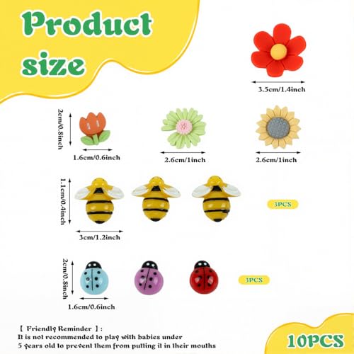 Image of HASTHIP Cartoon Fridge Magnets 10 Pack with Resin Flower Designs and Cartoon Bee Shapes for Kitchen Decoration Stylish Refrigerator Accessories