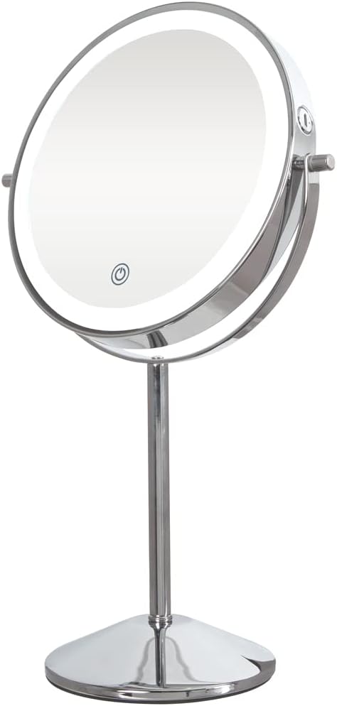 ForPro Professional Collection Expert Rechargeable LED 8” Lighted Makeup Mirror, 1X/7X Double-Sided Magnifying Counter with 72 Dimmable LED Lights, 3 Color Light Settings, Chrome